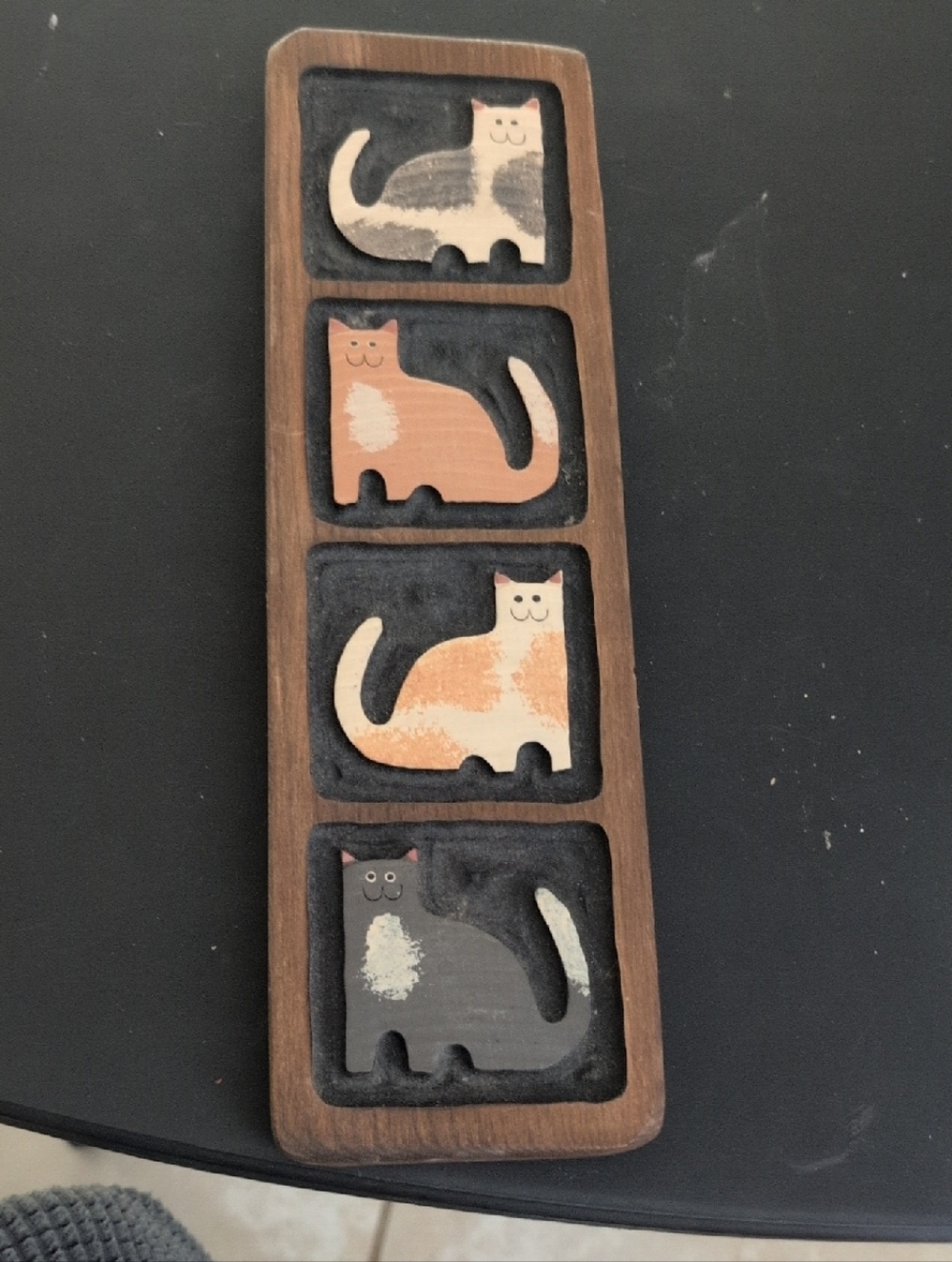 Handcrafted Cat Wall Plaque - Multi-Color Wooden Pet Decor